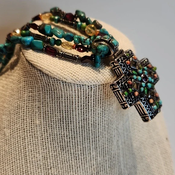 Vintage Sterling Silver and Turquoise Cross Necklace